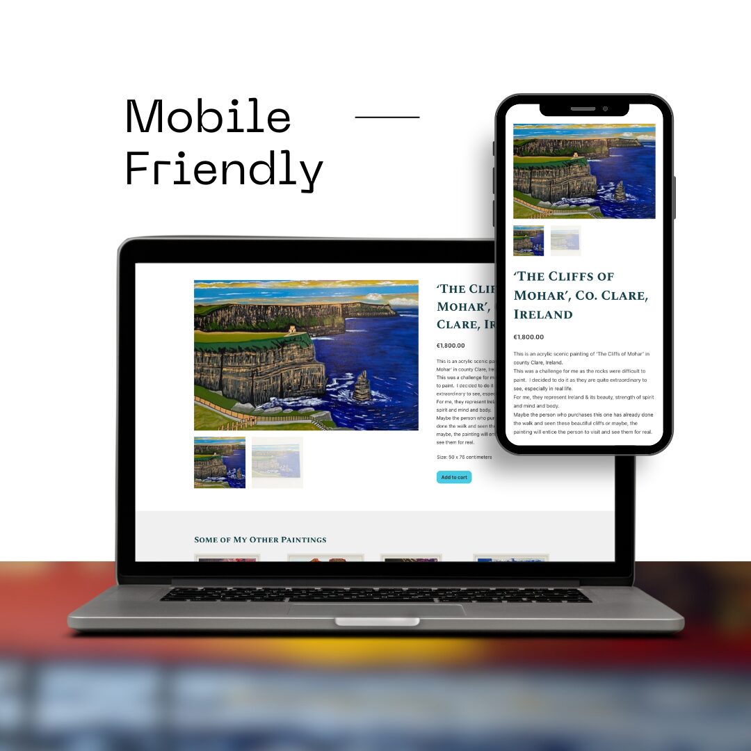 A mockup of a laptop and a phone of the Cathy Carr's Paintings website, showcasing its mobile responsiveness